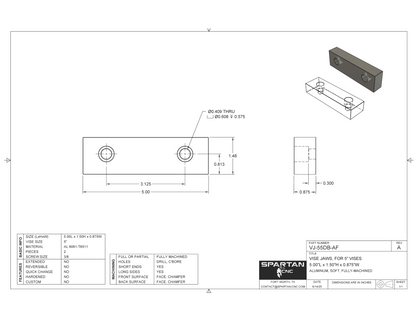 5" Vise Jaws, 5 x 1.5 x 0.875, ~VJ-55DB-AF, Aluminum