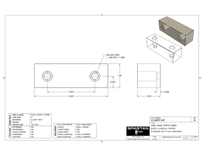10-pack, 6" Vise Jaws, 6 x 2 x 1.875, ~VJ-66FF-AF-10pk, Aluminum