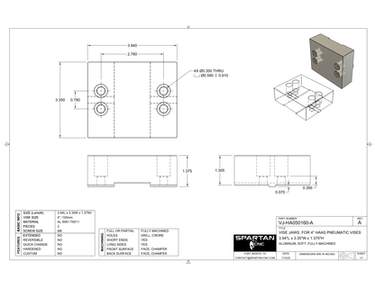 10-Pack, 100mm (4") Jaws for Haas Pneumatic Vises, ~VJ-HA050160-A-10PK, AL
